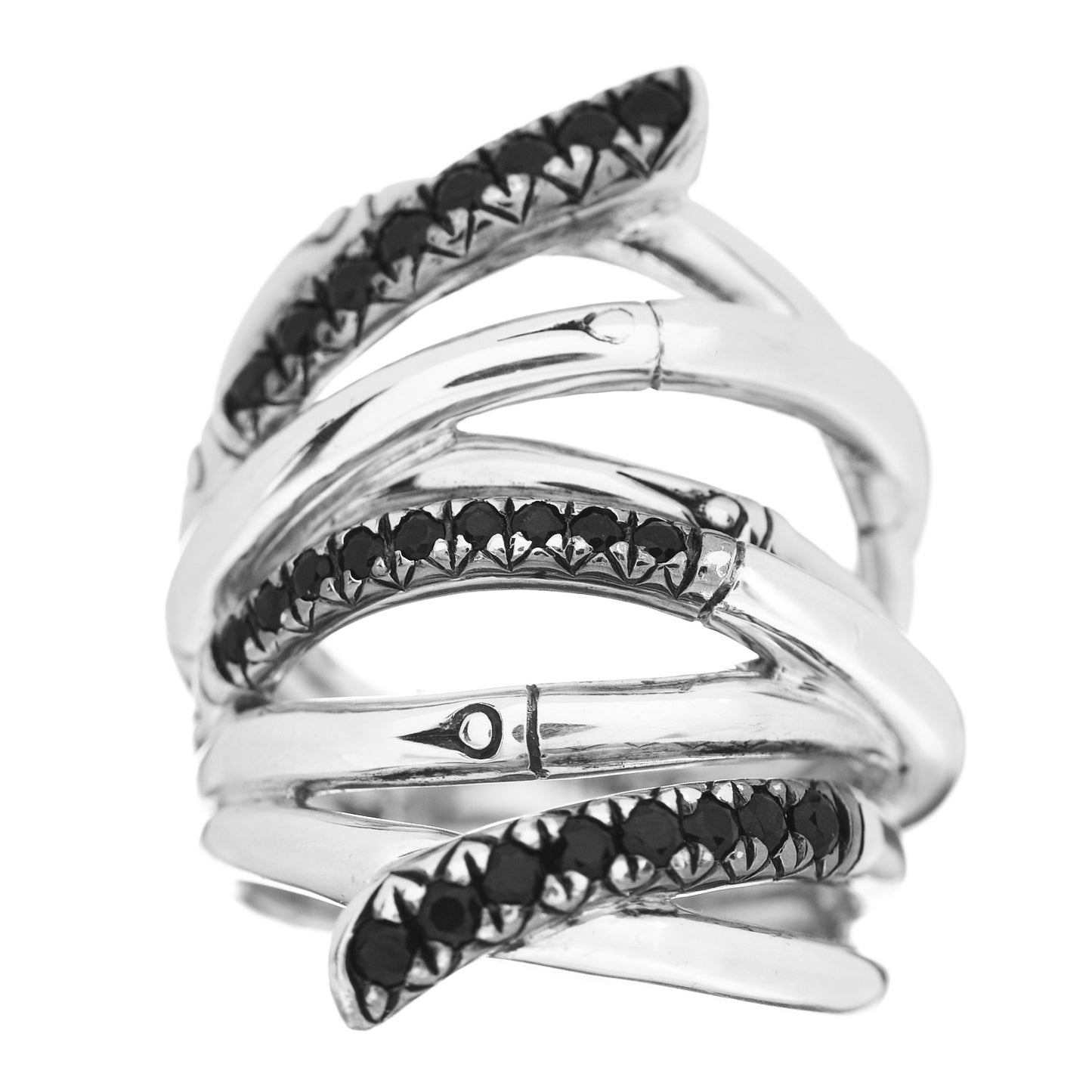 Sterling Silver Black Sapphire Bamboo Lava Wide Wrap Ring 55 7.25