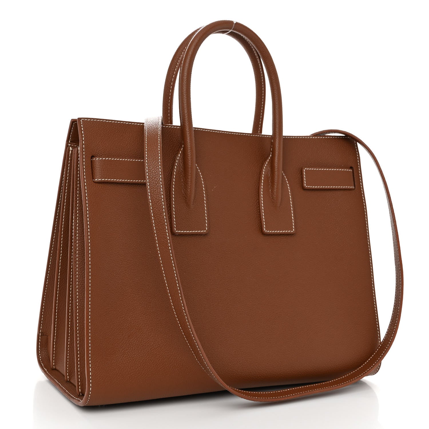 Saint Laurent Grained Calfskin Topstitch Small Sac De Jour Cognac 3 of 9