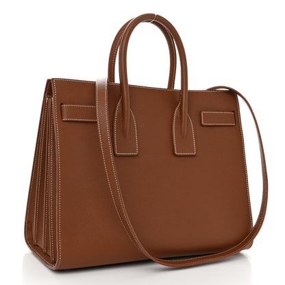 Saint Laurent Grained Calfskin Topstitch Small Sac De Jour Cognac 3 of 9