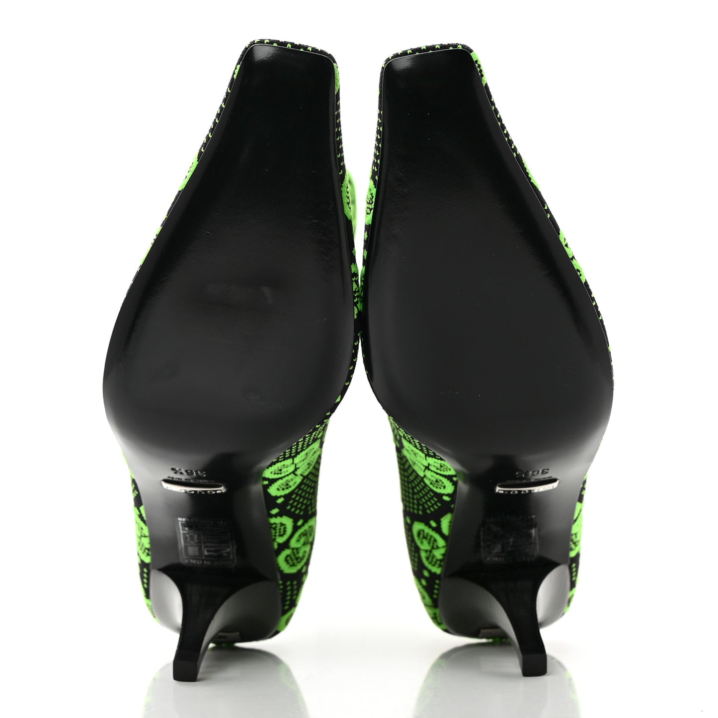 Technical Jersey Knit GG Monogram Square G 75mm Ankle Boots 36.5 Black Neon Green