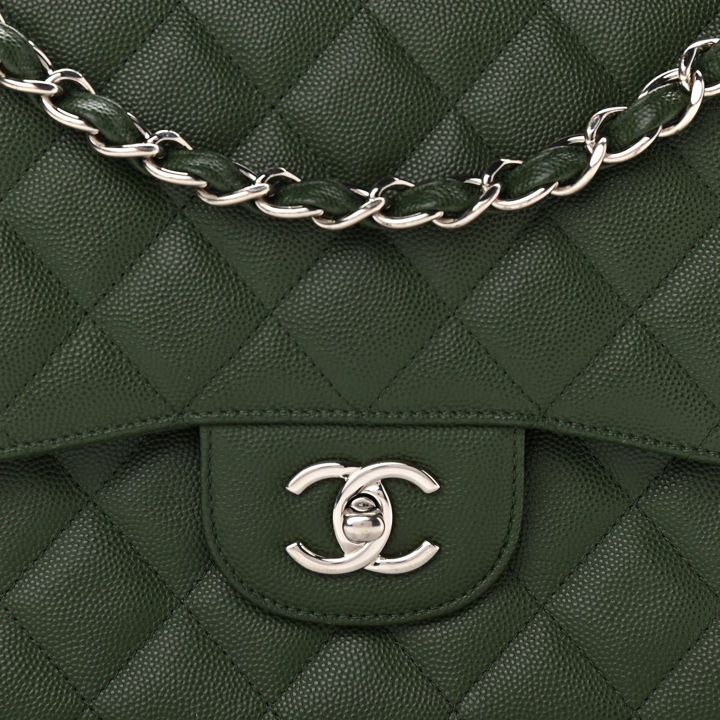 Caviar Quilted Jumbo Double Flap Dark Green