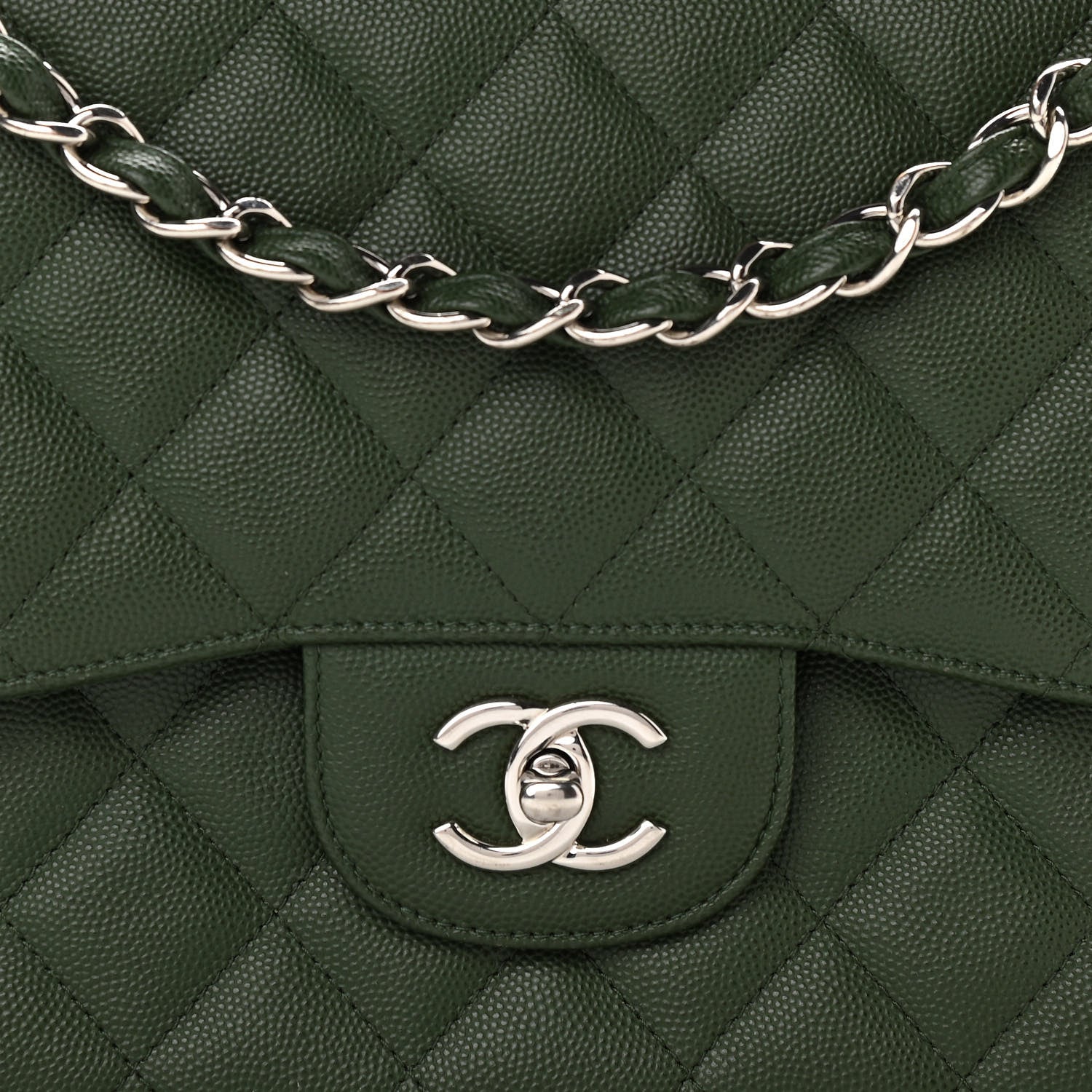 Chanel Caviar Quilted Jumbo Double Flap Dark Green 7 of 15
