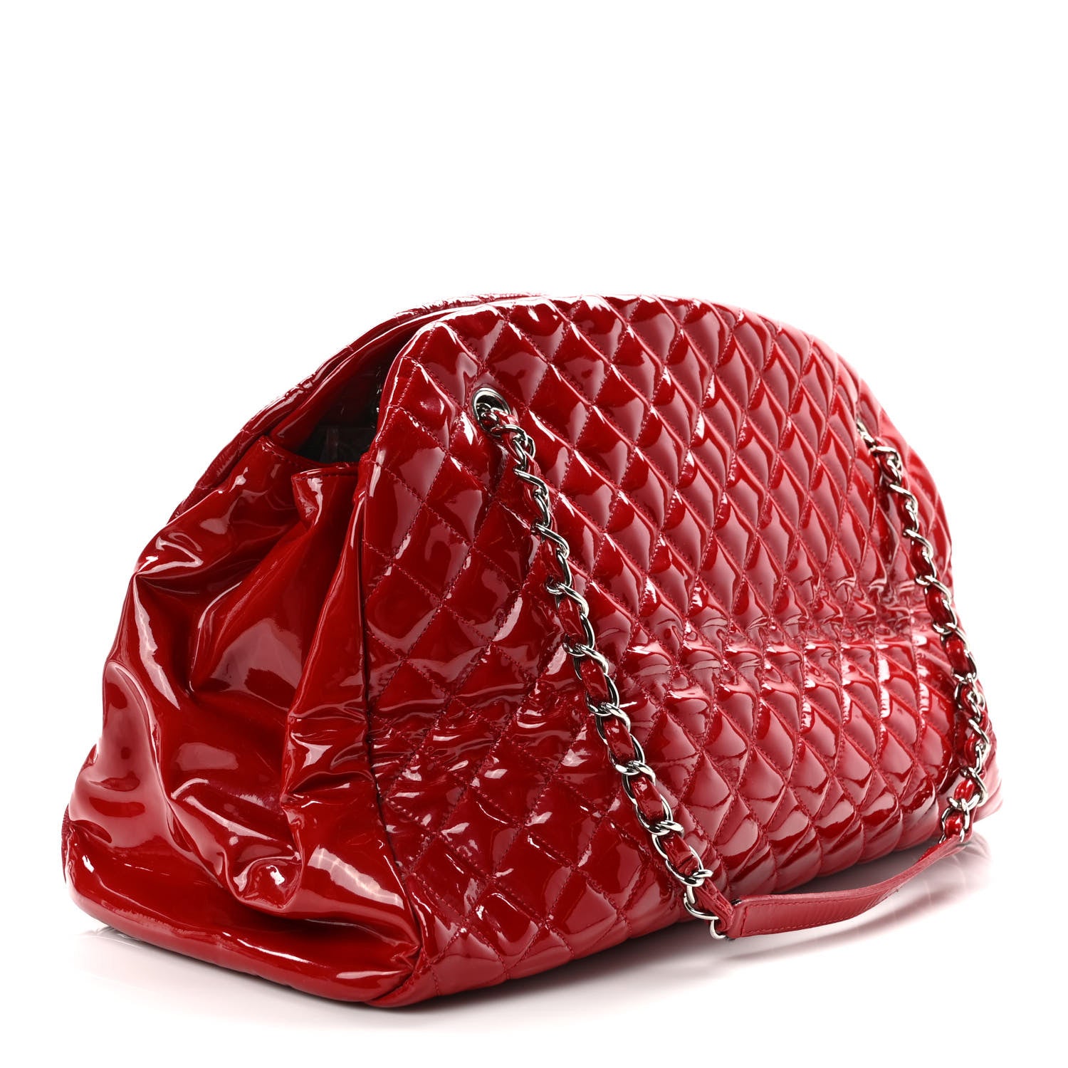 Chanel Patent Quilted Maxi Just Mademoiselle Bowling Bag Red 4 of 13