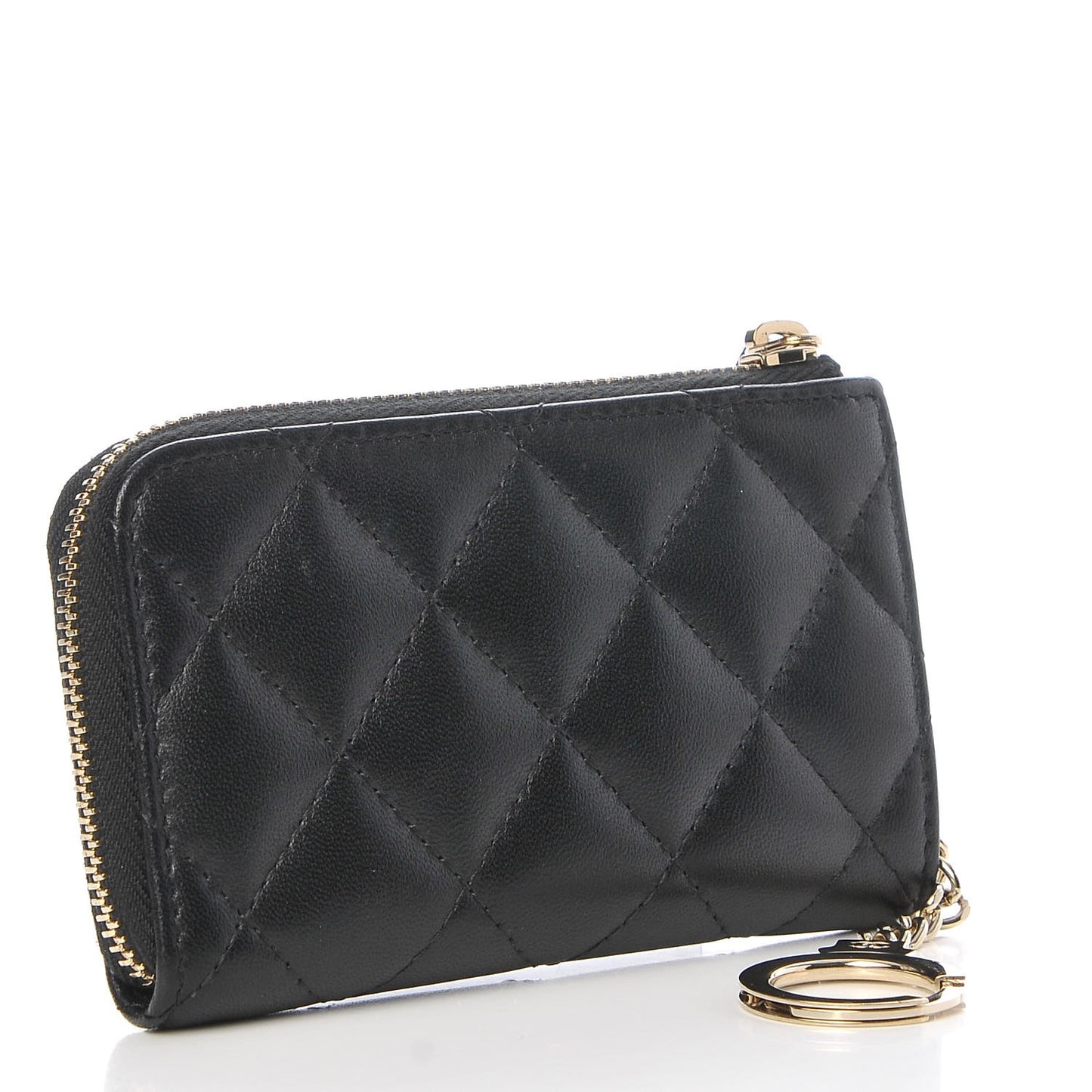 Lambskin Quilted Key Holder Case Black