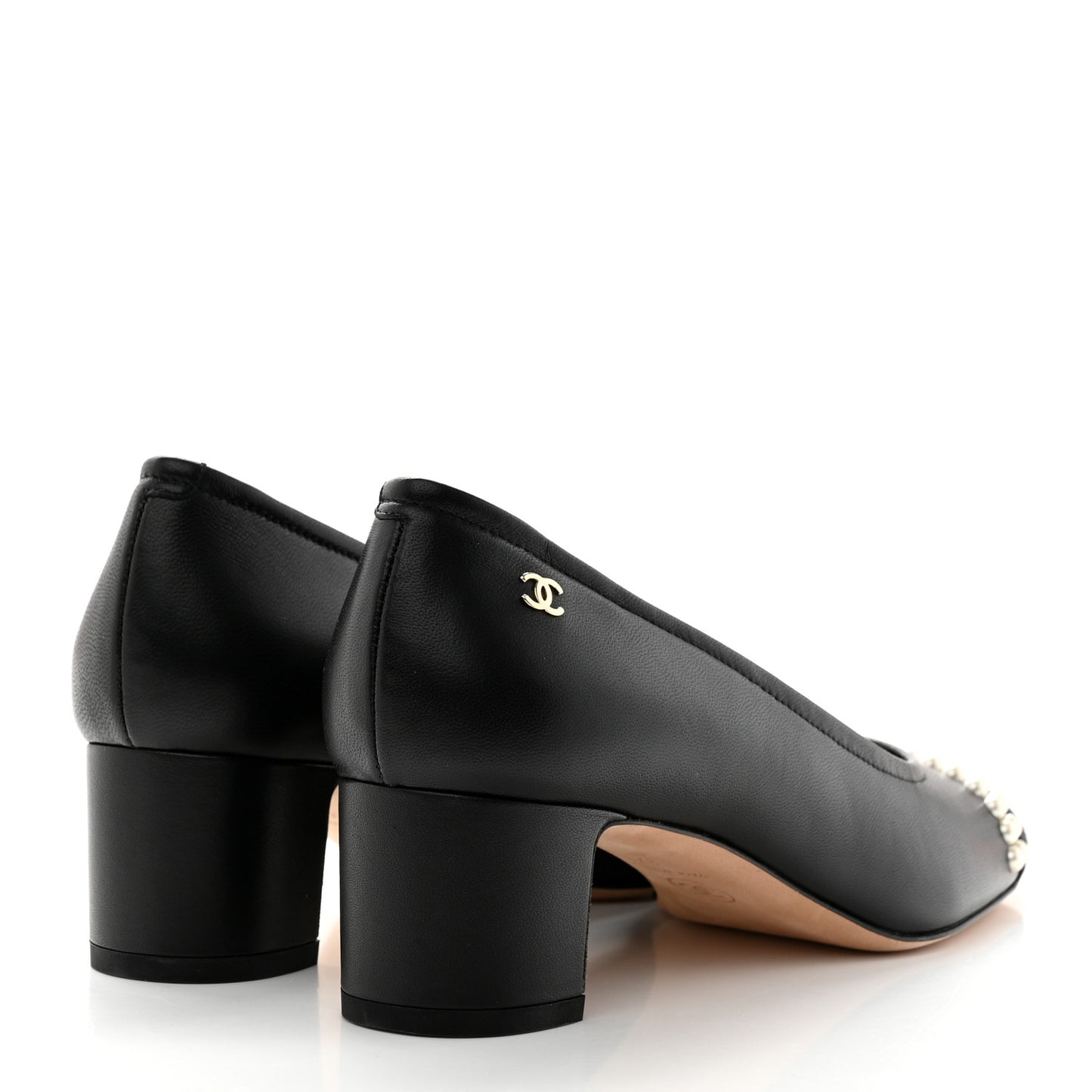 Lambskin Grosgrain Pearl Cap Toe CC Pumps 37 Black
