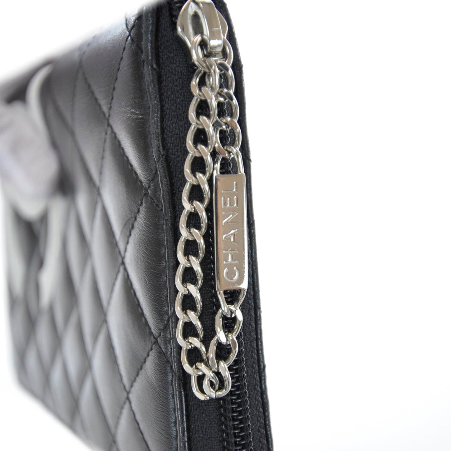 Calfskin Cambon Zip Around Organizer Wallet Black White