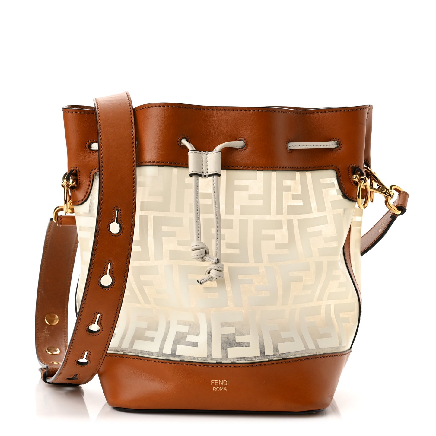 TPU FF Vitello Aura F is Fendi Grande Mon Tresor Bucket Bag White Cuoio