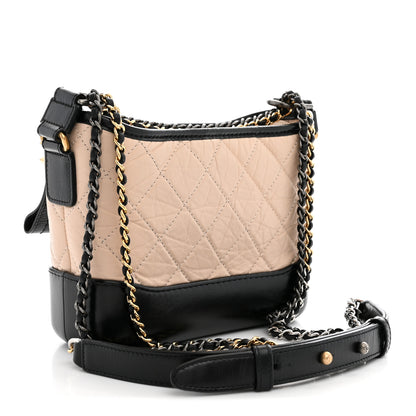 Chanel Aged Calfskin Quilted Small Gabrielle Hobo Beige Black 3 of 13