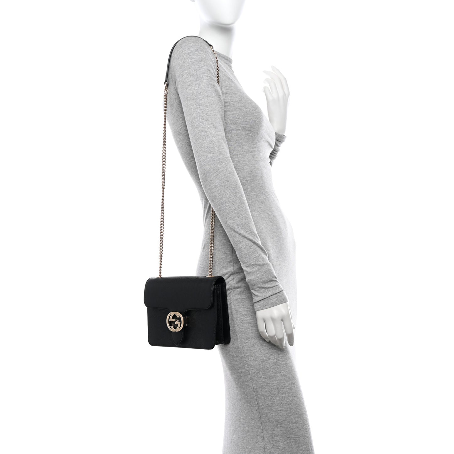 Dollar Calfskin Small Interlocking G Shoulder Bag Black