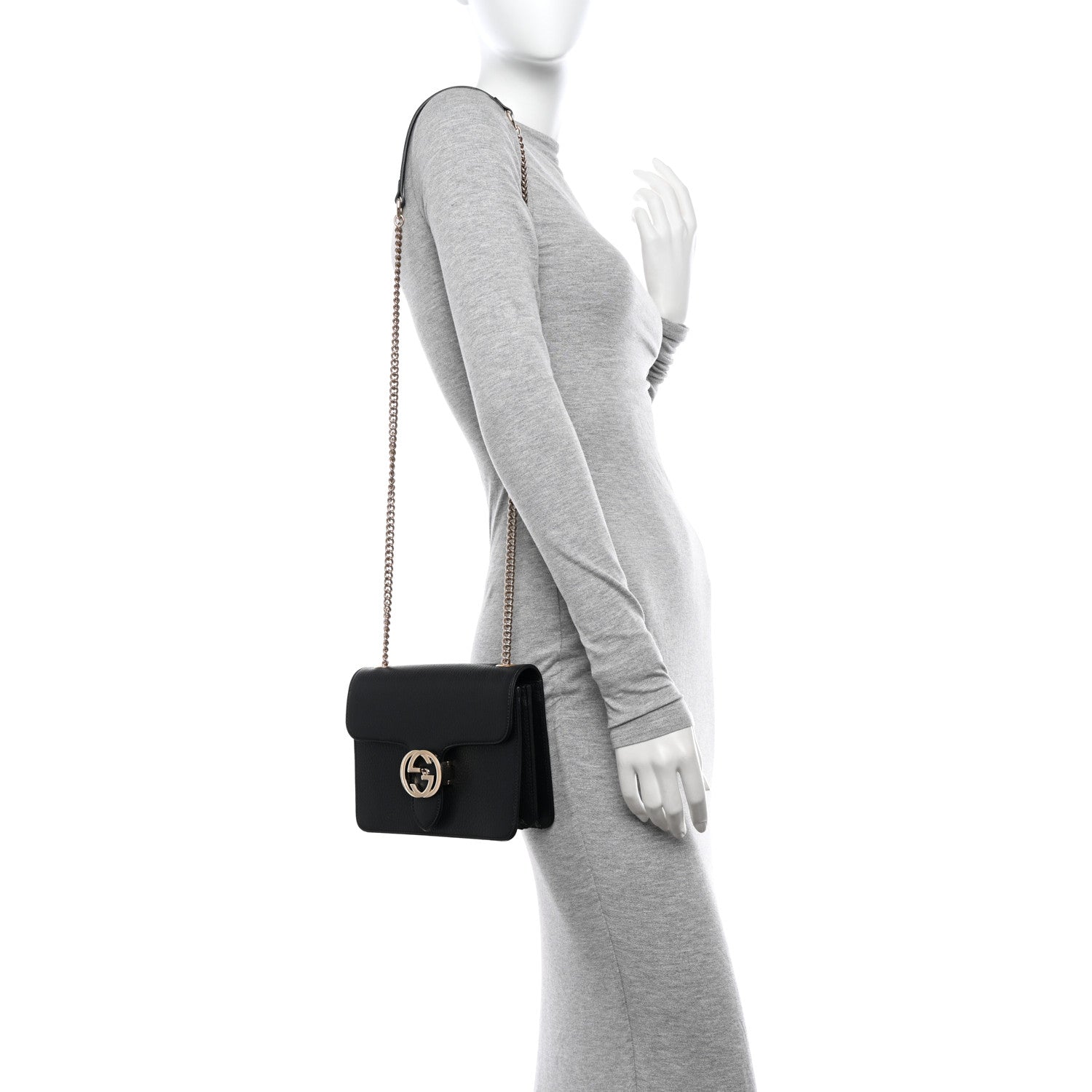Gucci Dollar Calfskin Small Interlocking G Shoulder Bag Black 2 of 12