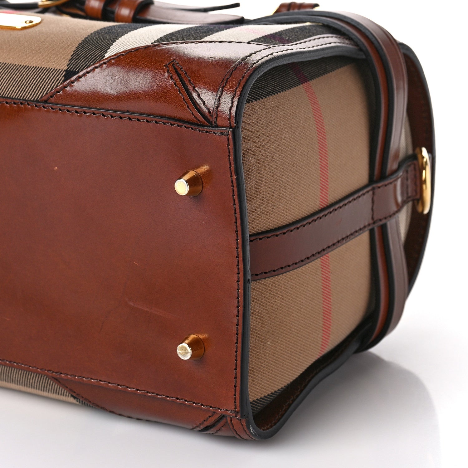 Burberry House Check Bridle Calfskin Medium Alchester Bowling Bag Dark Tan 8 of 9