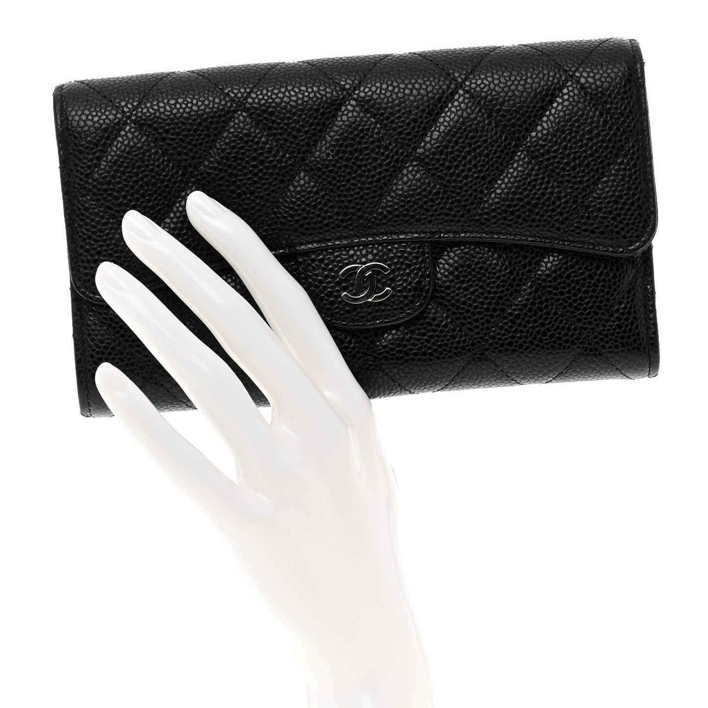 Caviar Quilted Large Flap Wallet Black