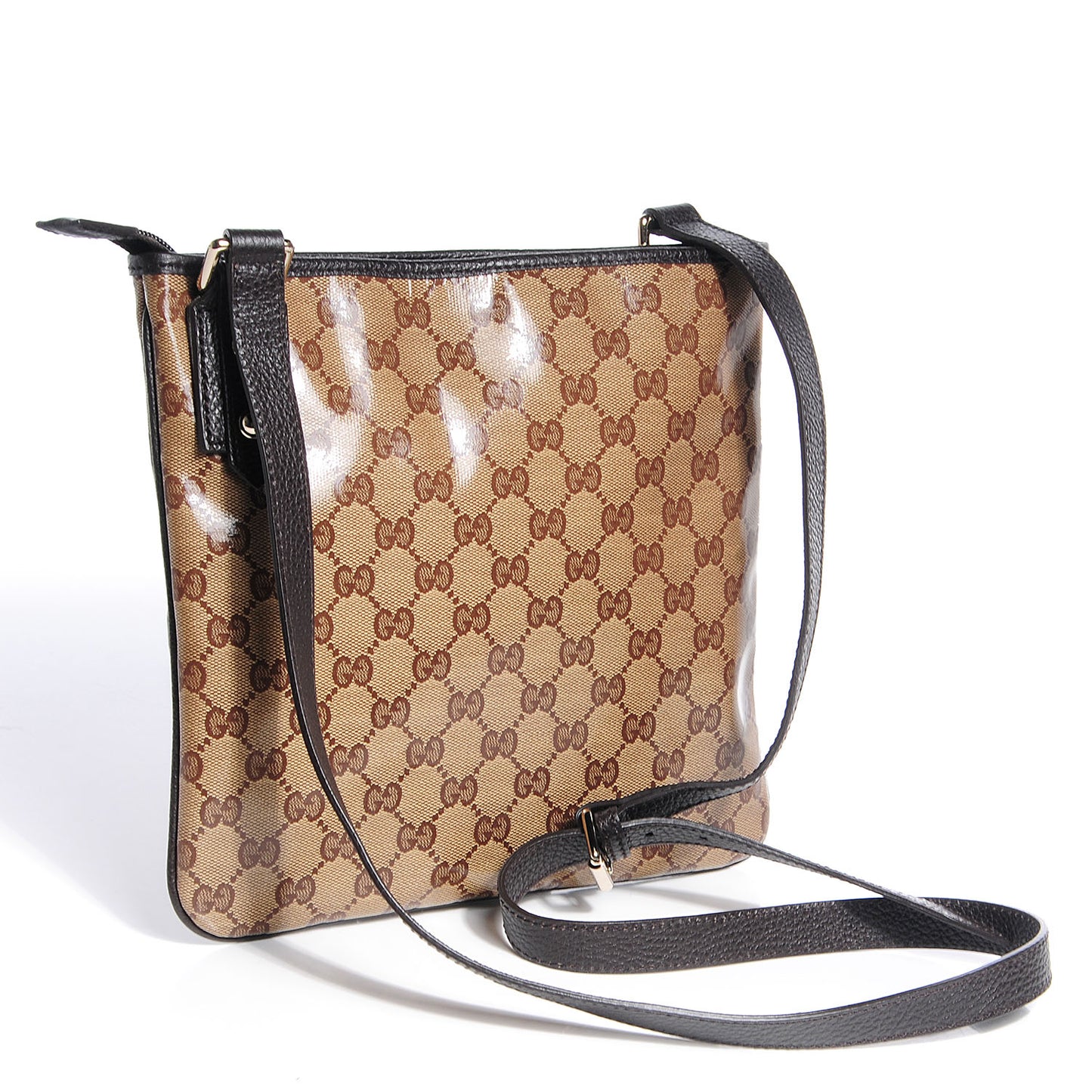Crystal Monogram Flat Messenger Bag Beige Dark Brown
