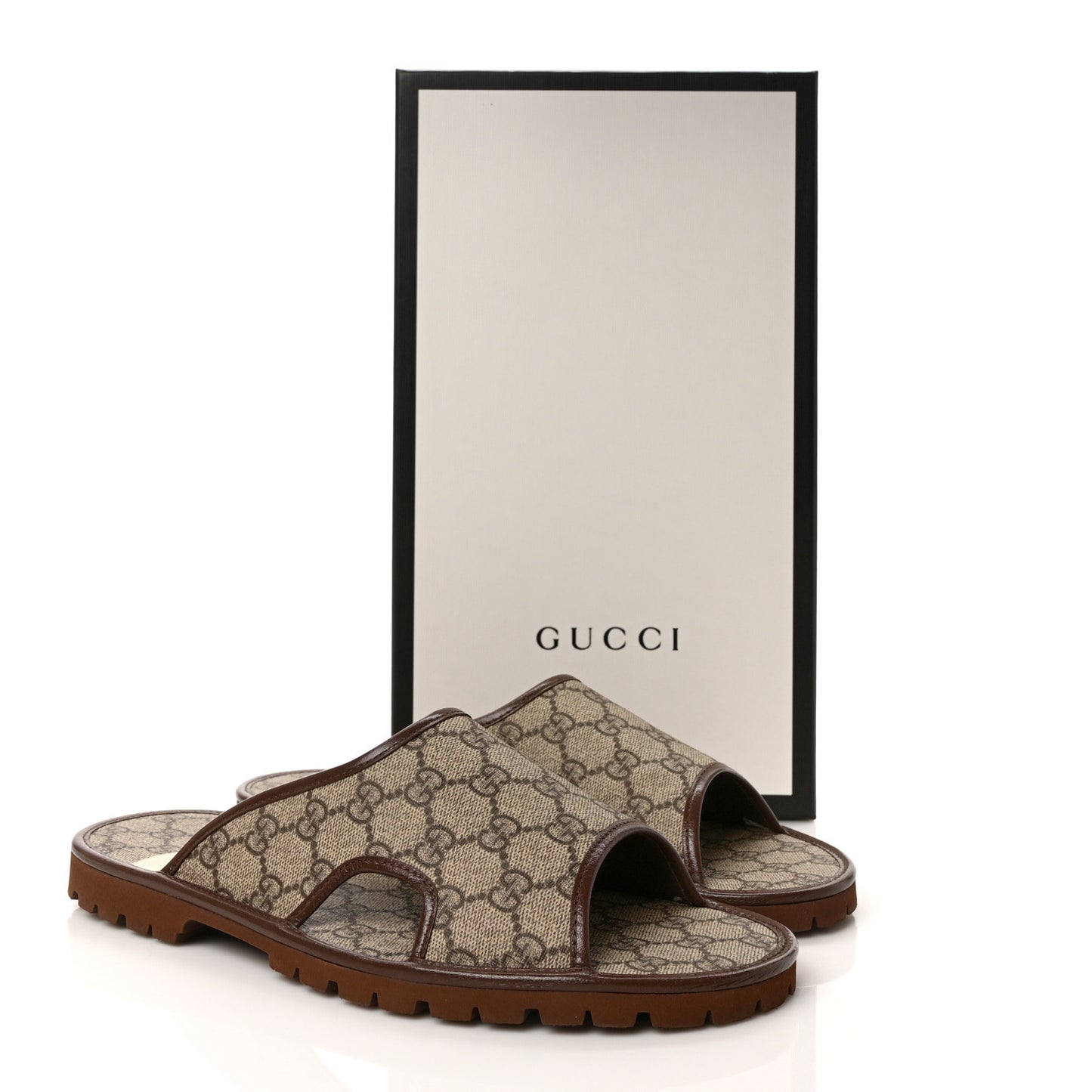 GG Supreme Monogram Granada Kid Mens Lug Sole Slide Sandals 9 Beige New Acero