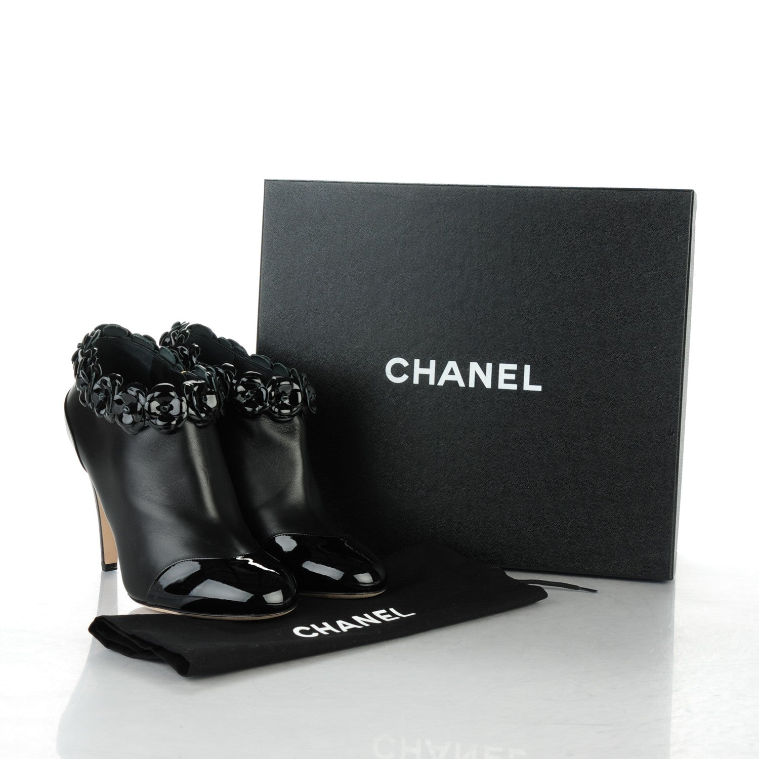 Chanel Lambskin Patent Camellia Ankle Booties 41 Black 9 of 9