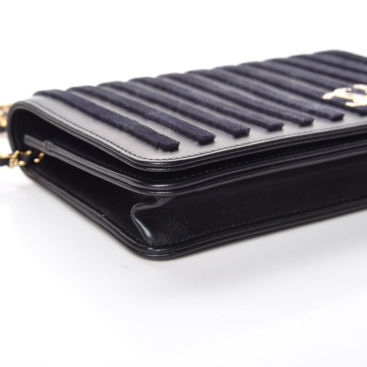 Iridescent Calfskin Velvet Stripe Wallet On Chain WOC Purple
