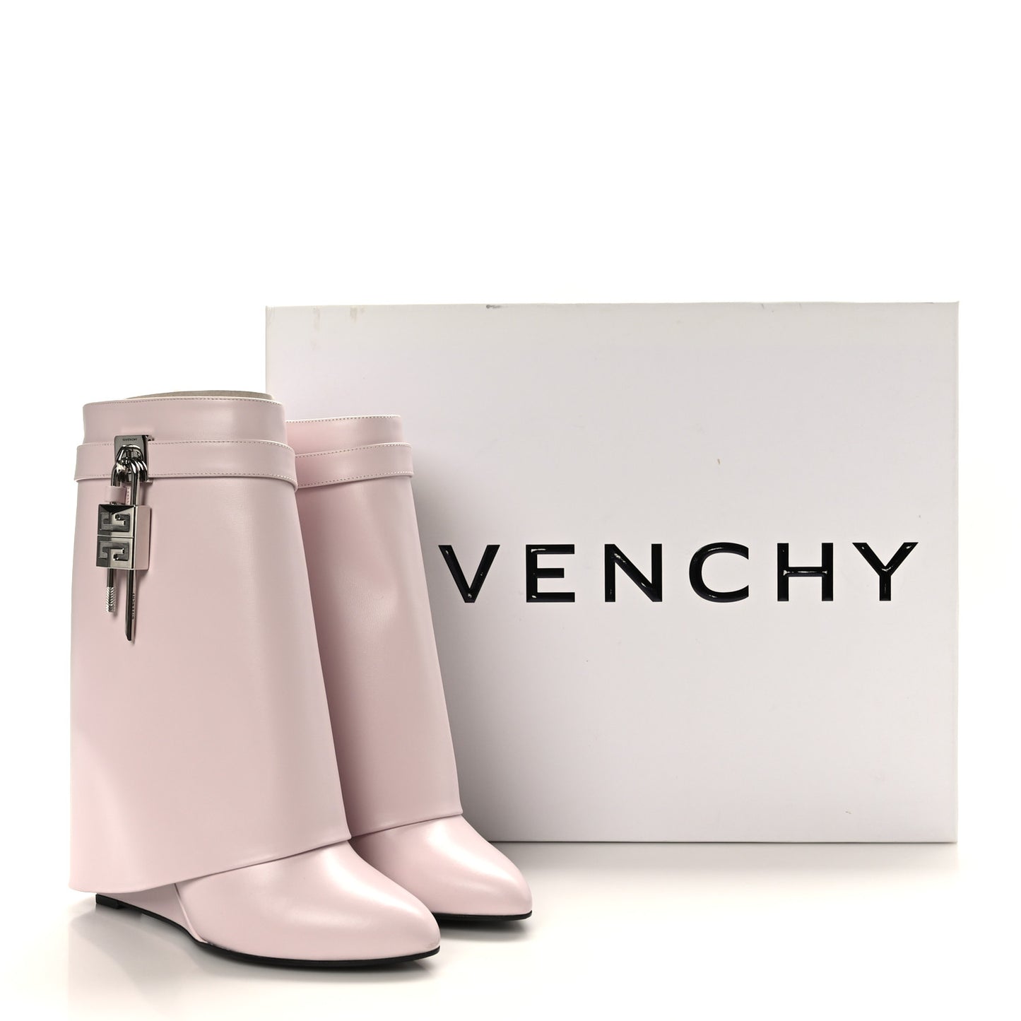 Calfskin Shark Lock Ankle Boots 41 Light Pink