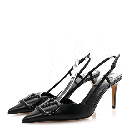 Valentino Garavani Calfskin Tonal Vlogo Slingback 80mm Pumps 37.5 Black 4 of 10
