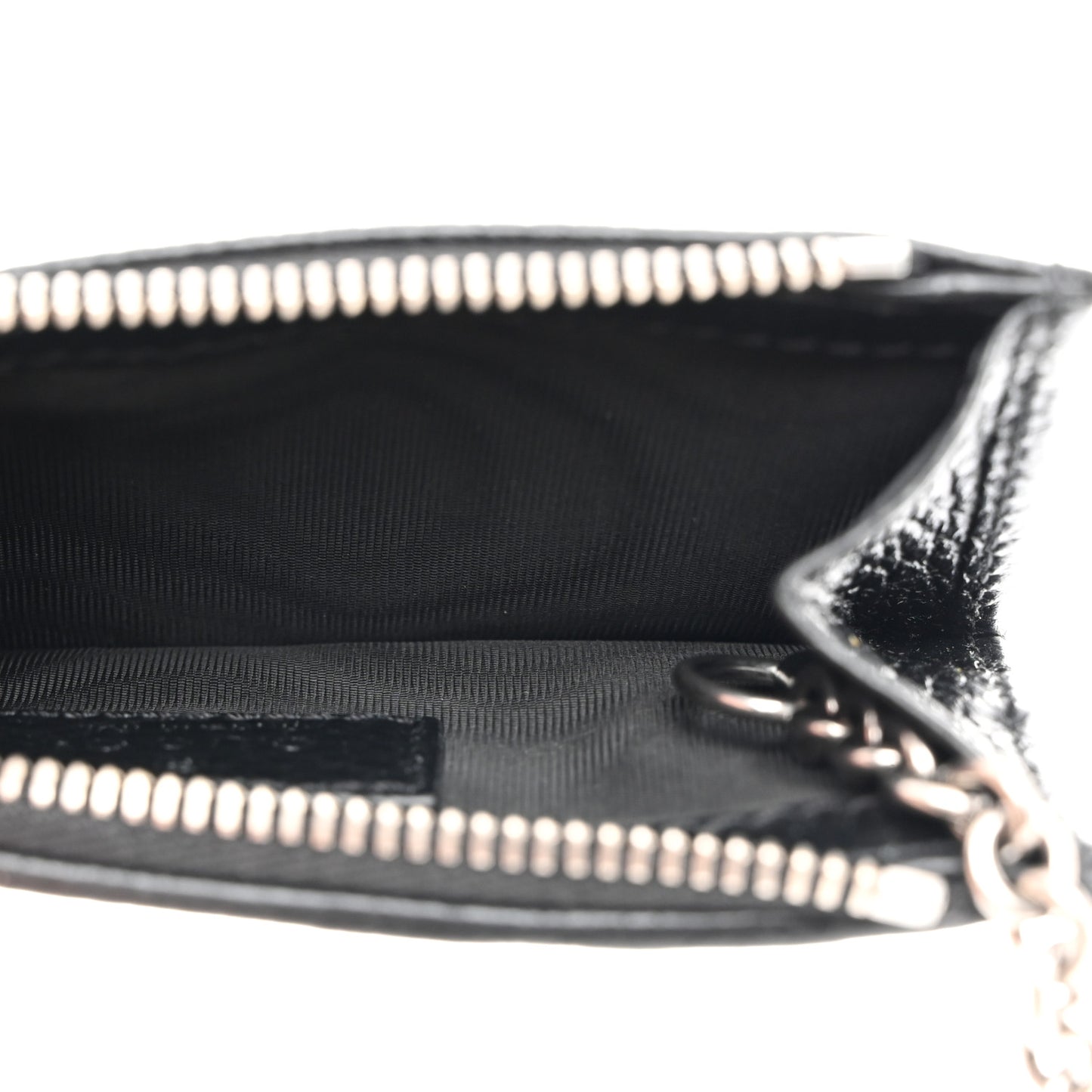 Dollar Calfskin Enamel Monochrome GG Marmont Key Case Card Holder Black