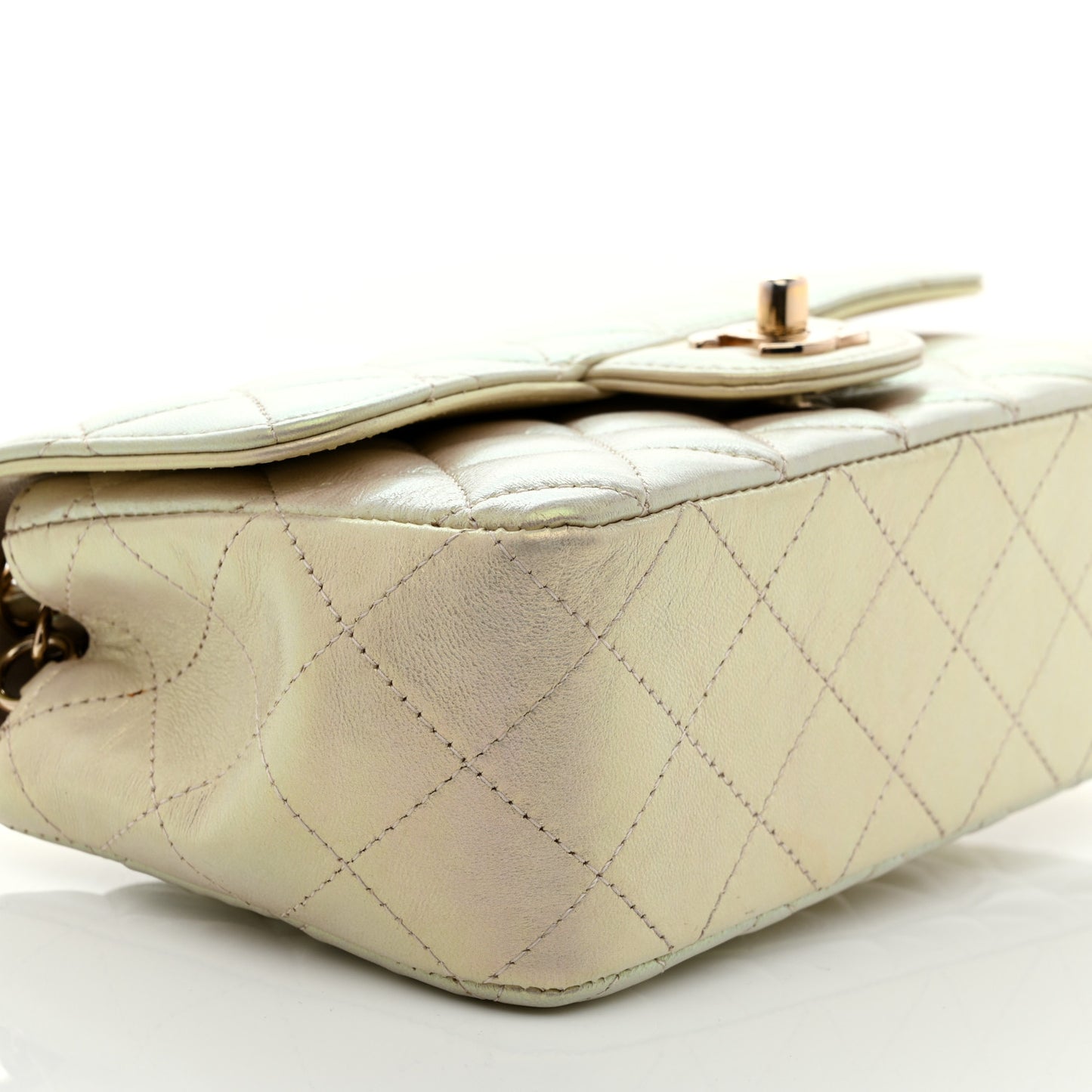 Iridescent Lambskin Quilted Mini Rectangular Flap Ivory