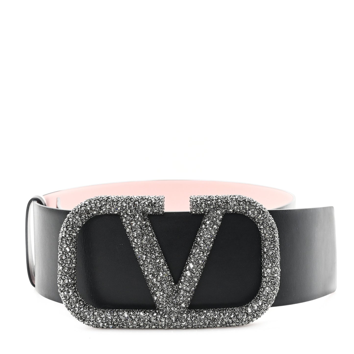 Calfskin Crystal VLogo 70mm Belt Black Water Rose