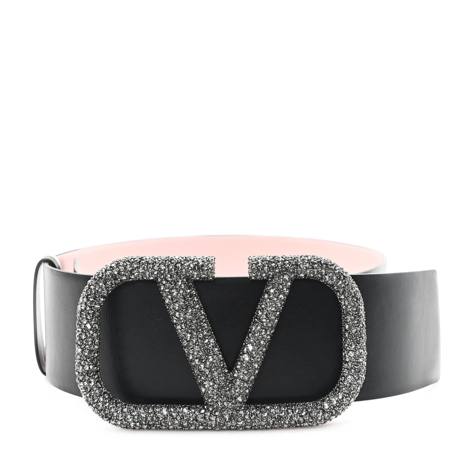Valentino Garavani Calfskin Crystal VLogo 70mm Belt Black Water Rose 1 of 4
