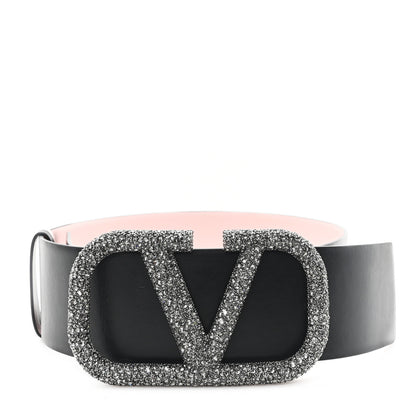 Valentino Garavani Calfskin Crystal VLogo 70mm Belt Black Water Rose 1 of 4