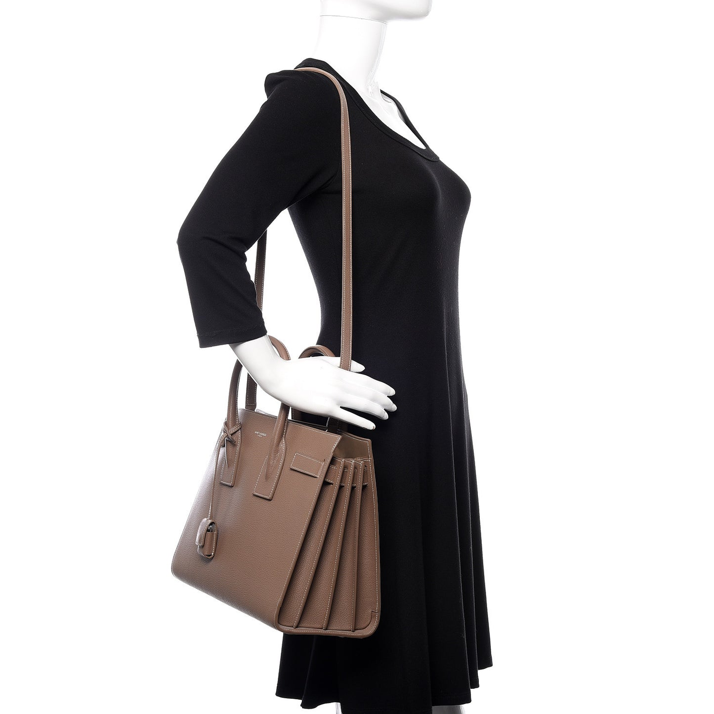 Grained Calfskin Topstitch Small Classic Sac De Jour Taupe