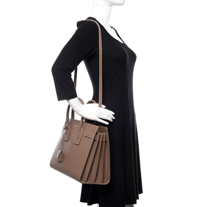 Saint Laurent Grained Calfskin Topstitch Small Classic Sac De Jour Taupe 2 of 9