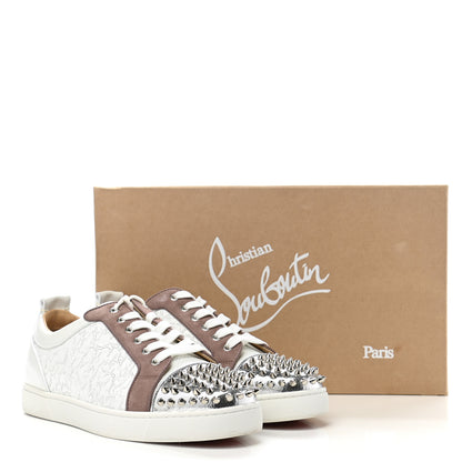 Christian Louboutin Calfskin Mens Louis Junior Spikes Orlato Flat Sneakers 42 White Sliver 10 of 10