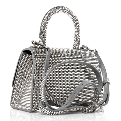 Balenciaga Strass Suede Hourglass Top Handle Bag XS Smoke Grey Crystal 3 of 14