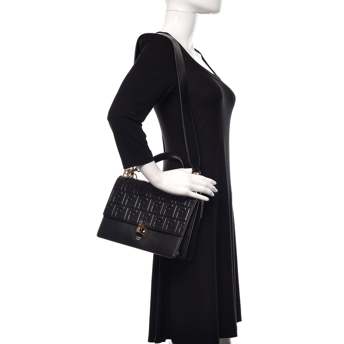 Vitello Liberty FF 1974 Embossed Kan I Shoulder Bag Black