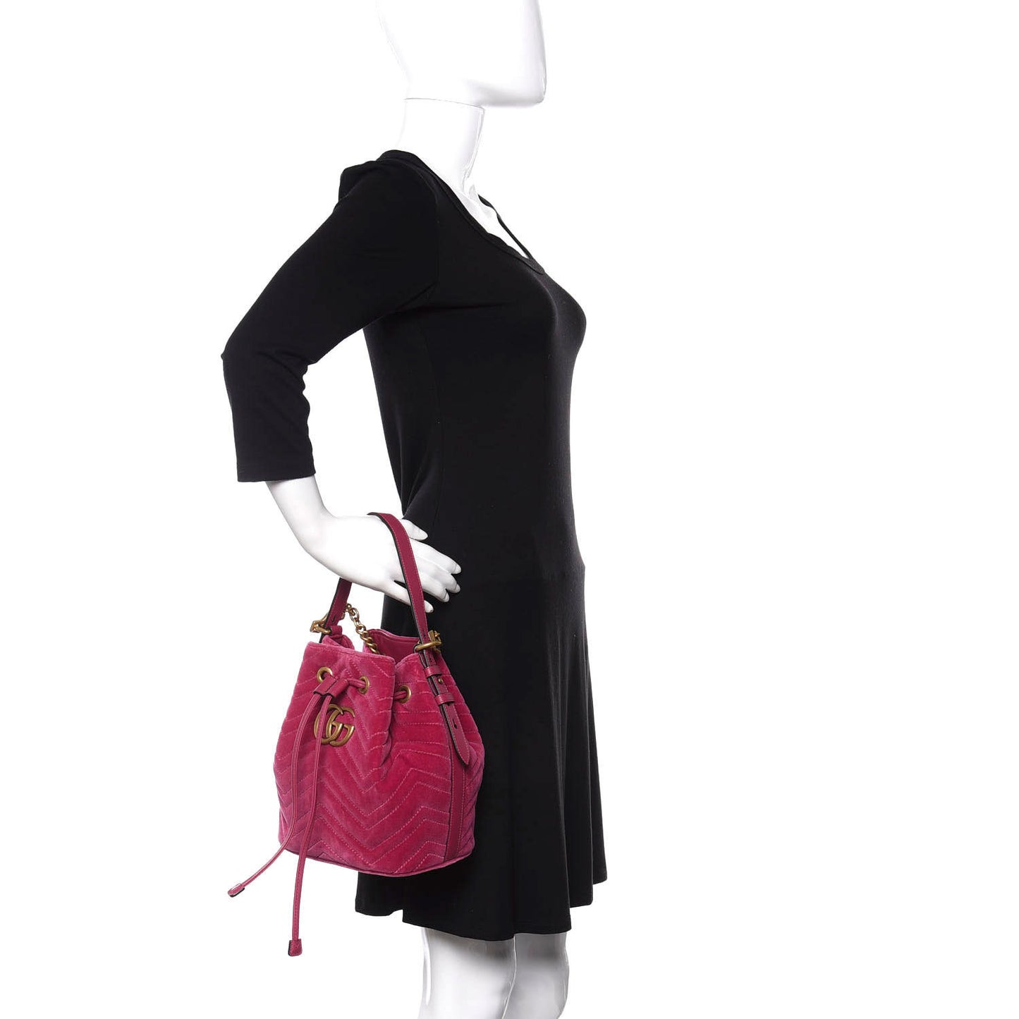 Velvet Matelasse GG Marmont Bucket Bag Light Raspberry Rose