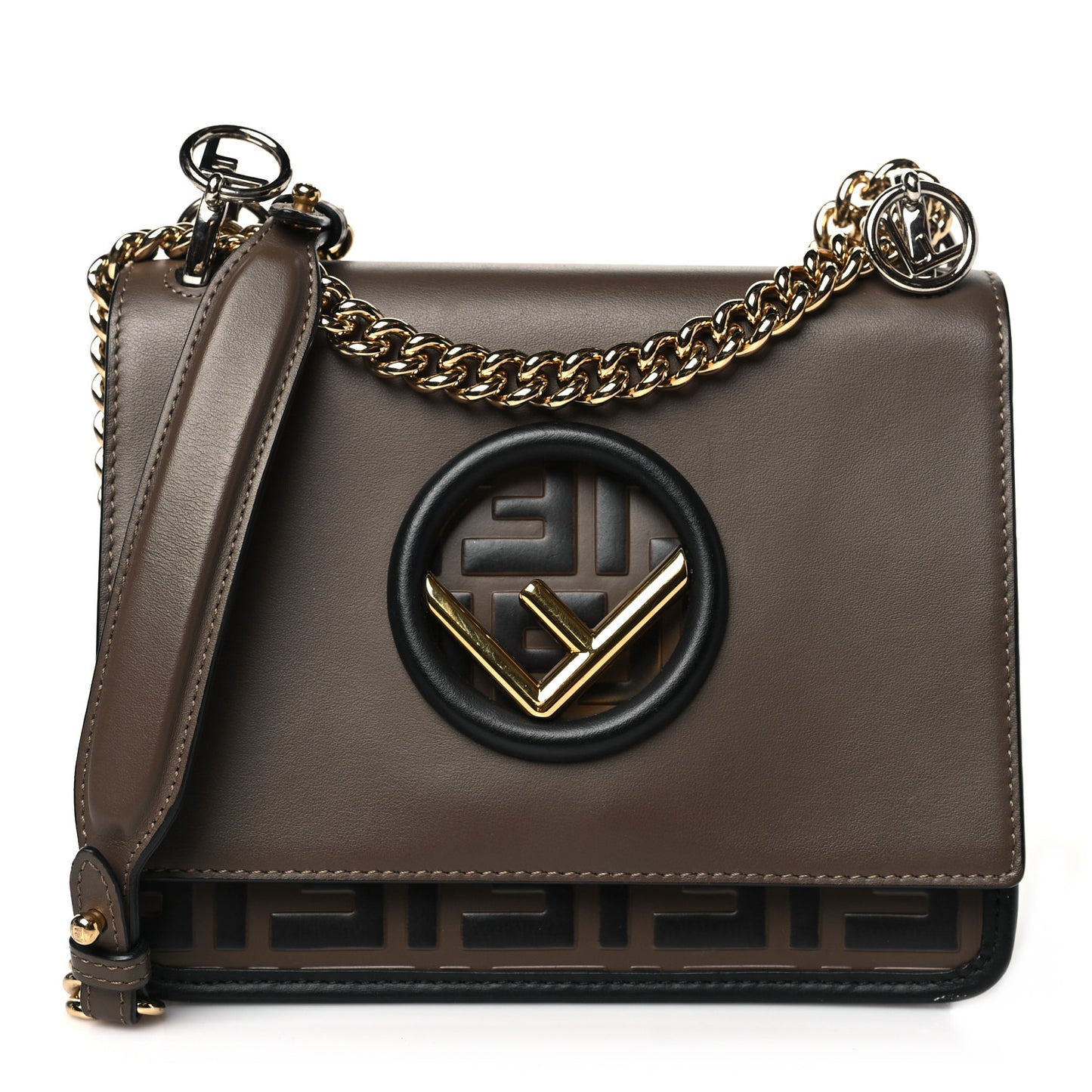 Vitello Century F is Fendi Bi-Color FF 1974 Embossed Small Kan I Shoulder Bag Maya Black