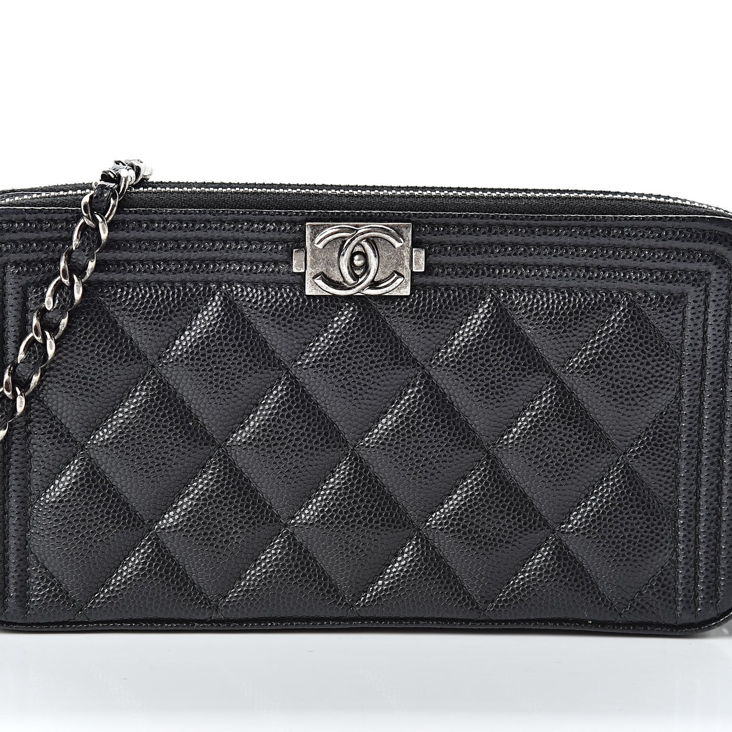 Caviar Quilted Small Boy Clutch With Chain Black