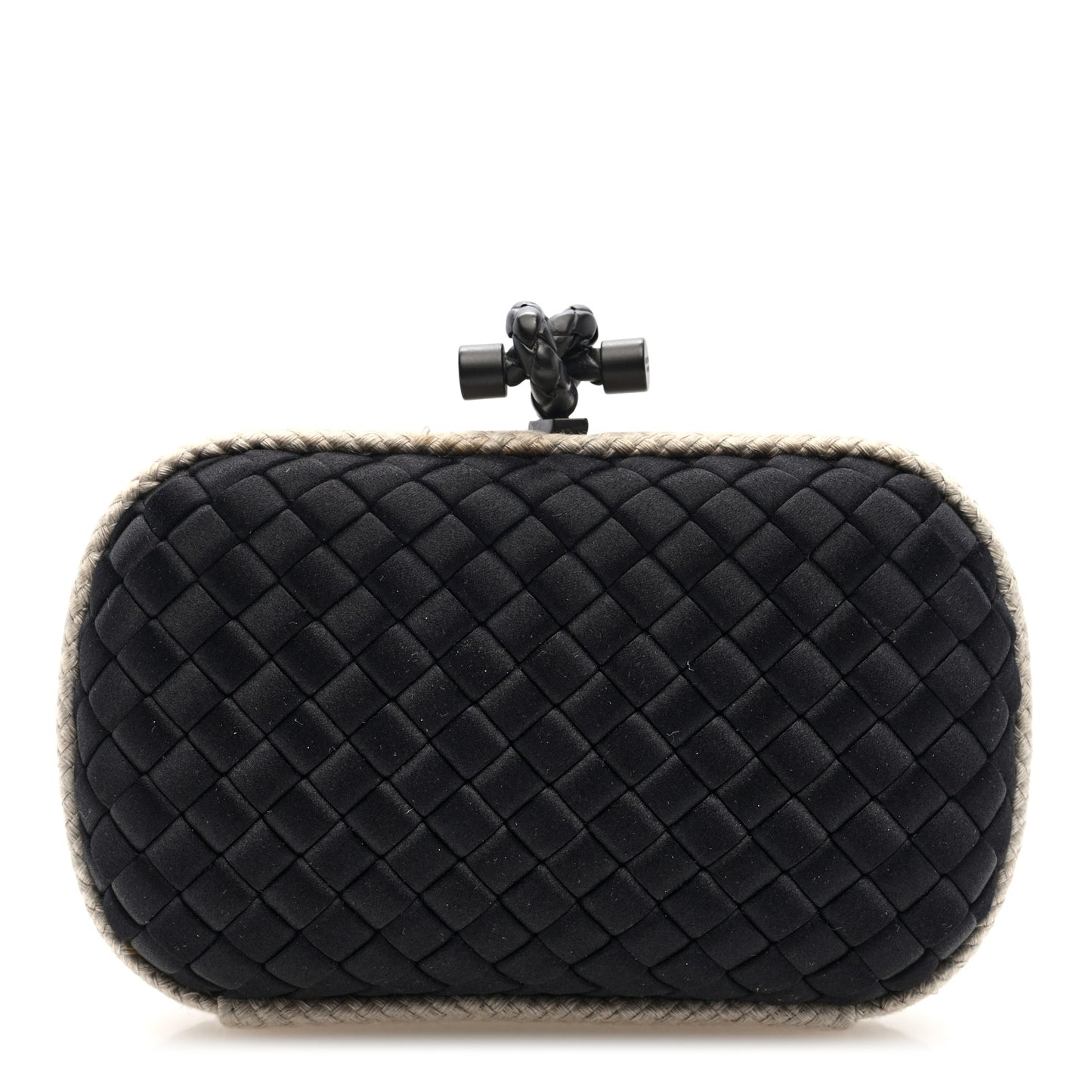 Intrecciato Silk Raffia Knot Clutch Black