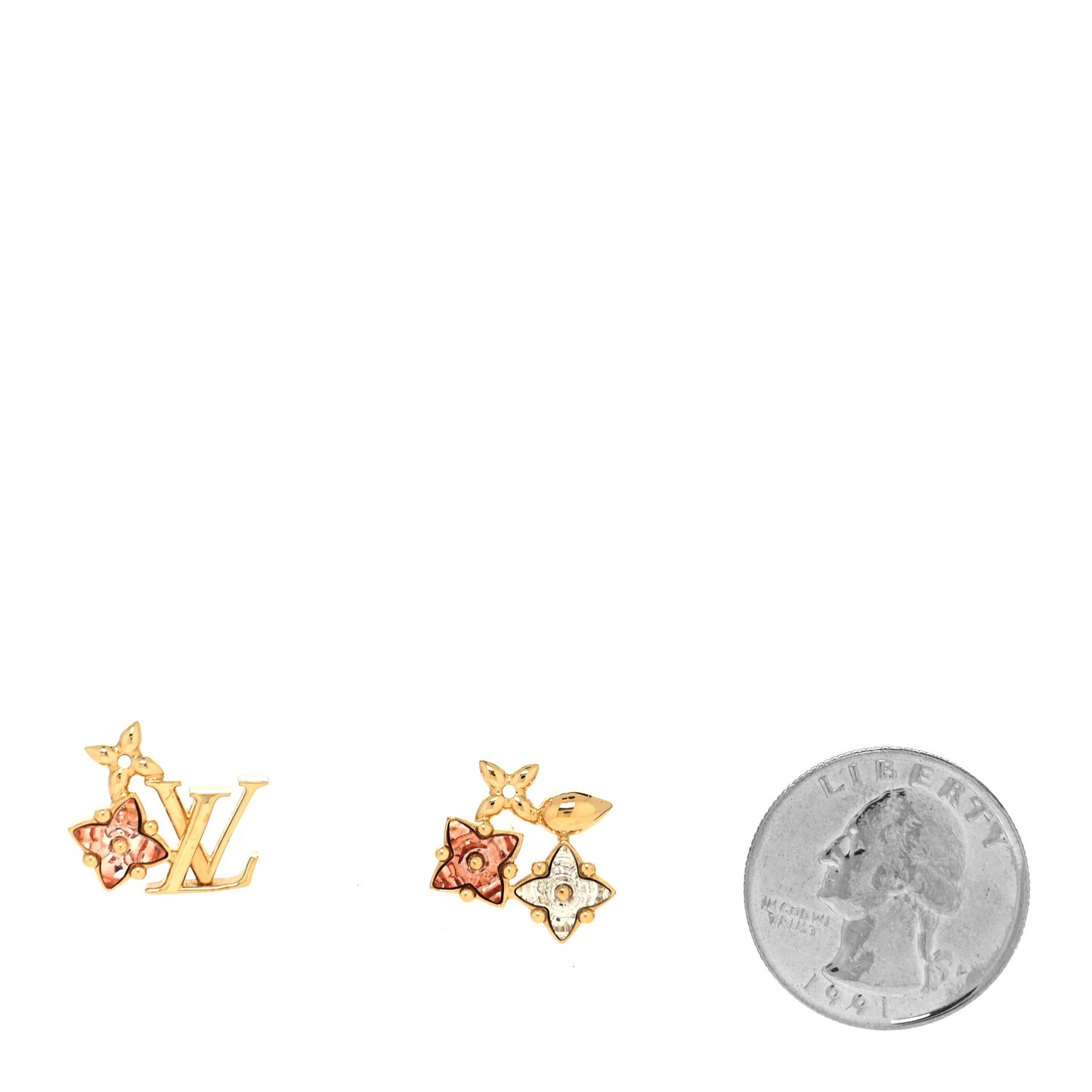 Metal Crystal Loulougram Monogram Flowers Earrings Gold