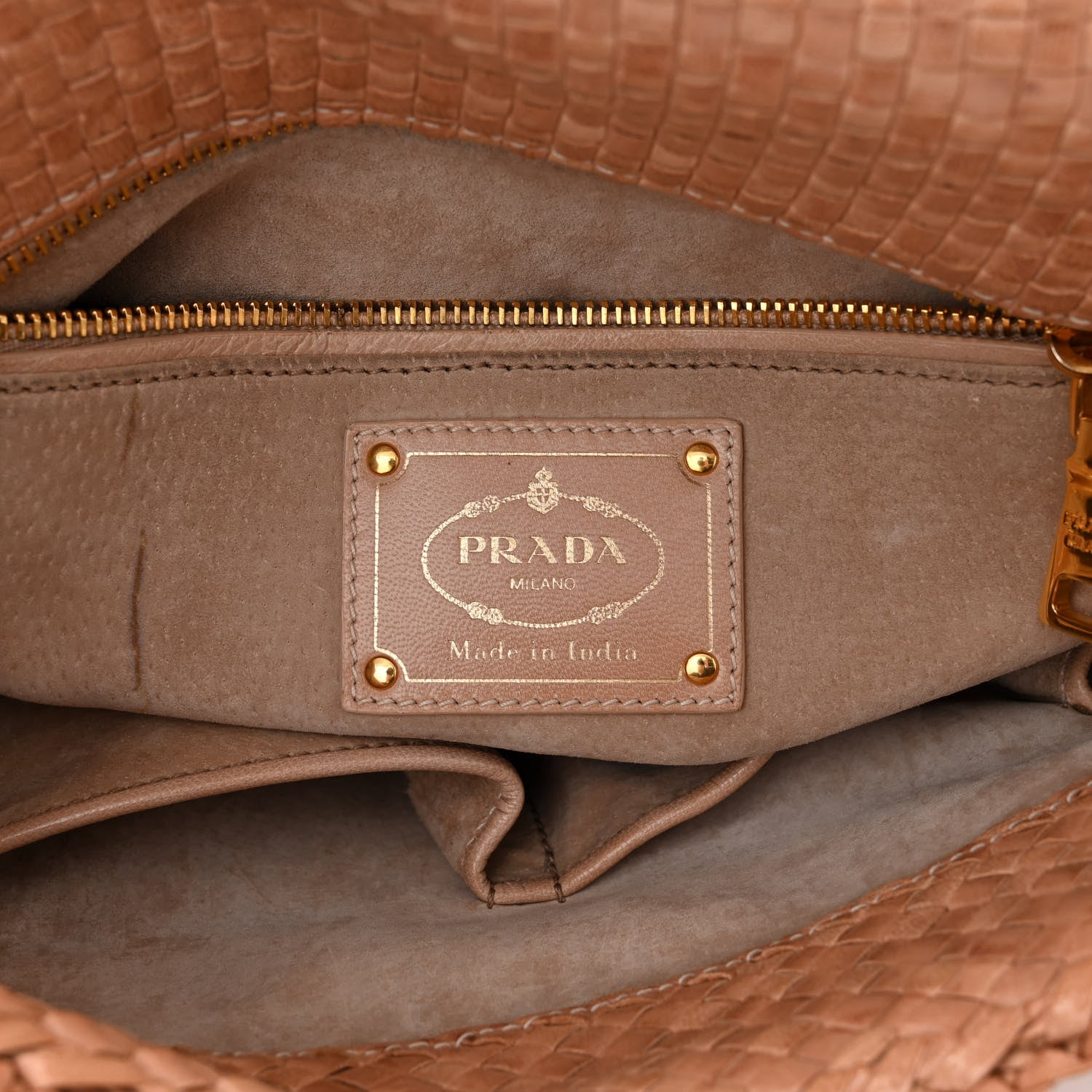 Prada Madras Woven Top Handle Satchel Beige 6 of 12