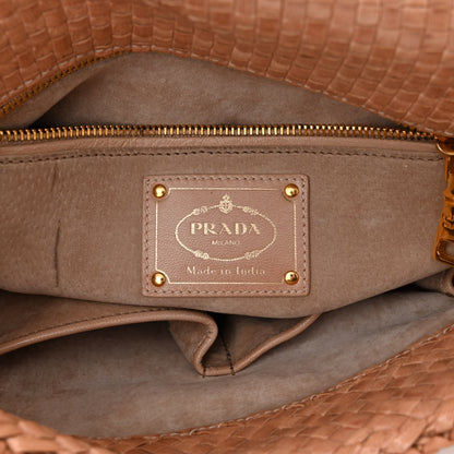 Prada Madras Woven Top Handle Satchel Beige 6 of 12