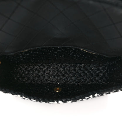 Chanel Raffia Effect Medium Tweedy Flap Bag Black White 5 of 14
