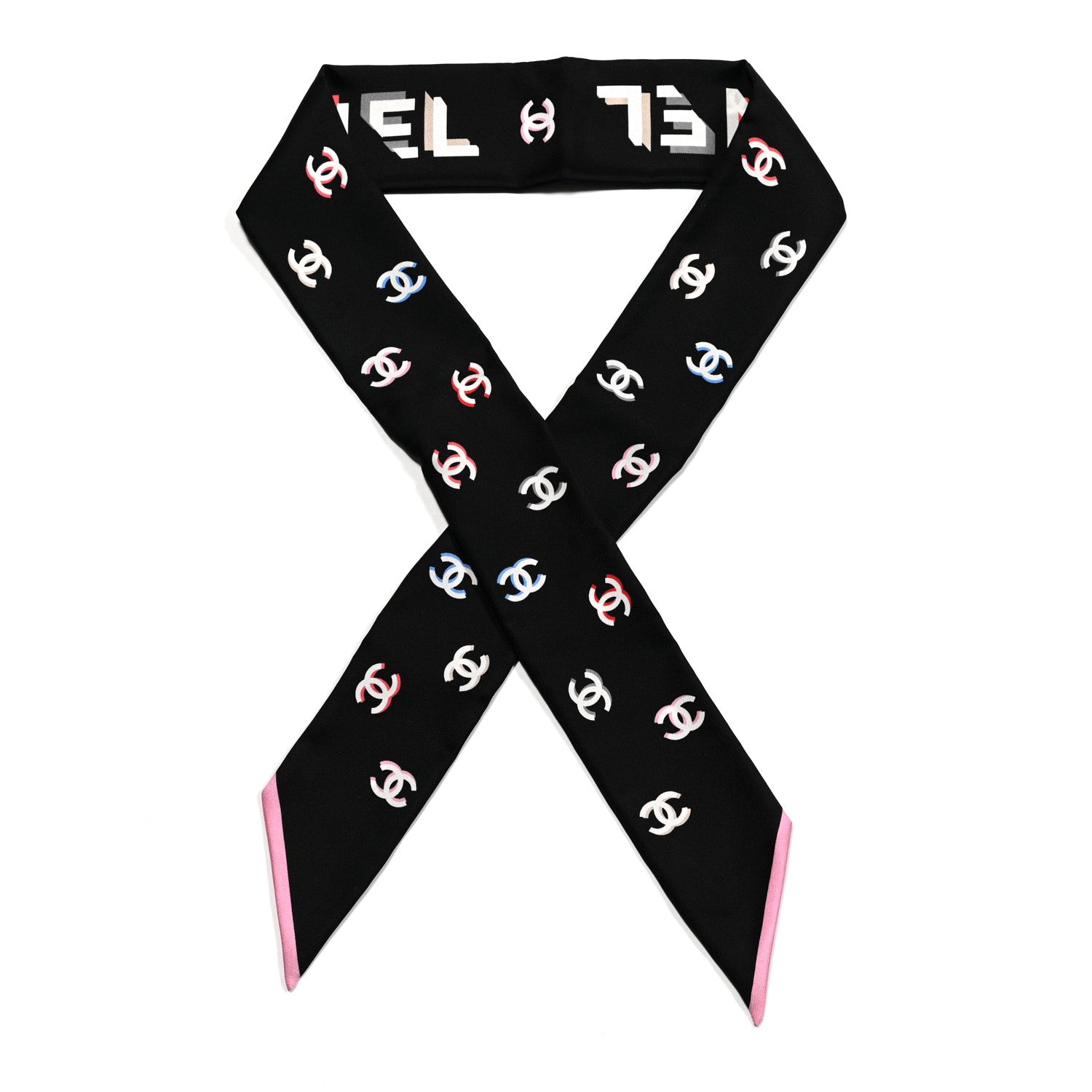 Chanel Silk CC Bandeau Scarf Black Multicolor 1 of 4