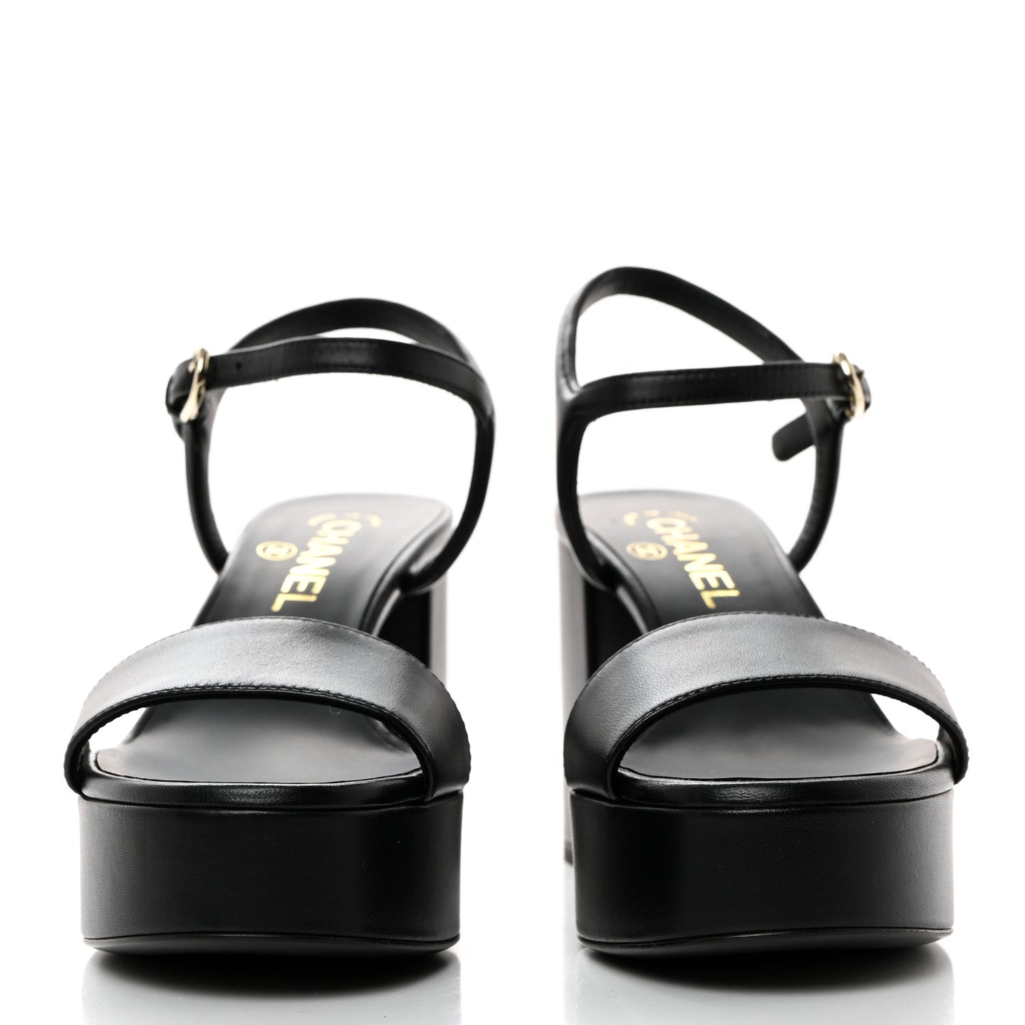 Lambskin Logo Platform Sandals 38 Black