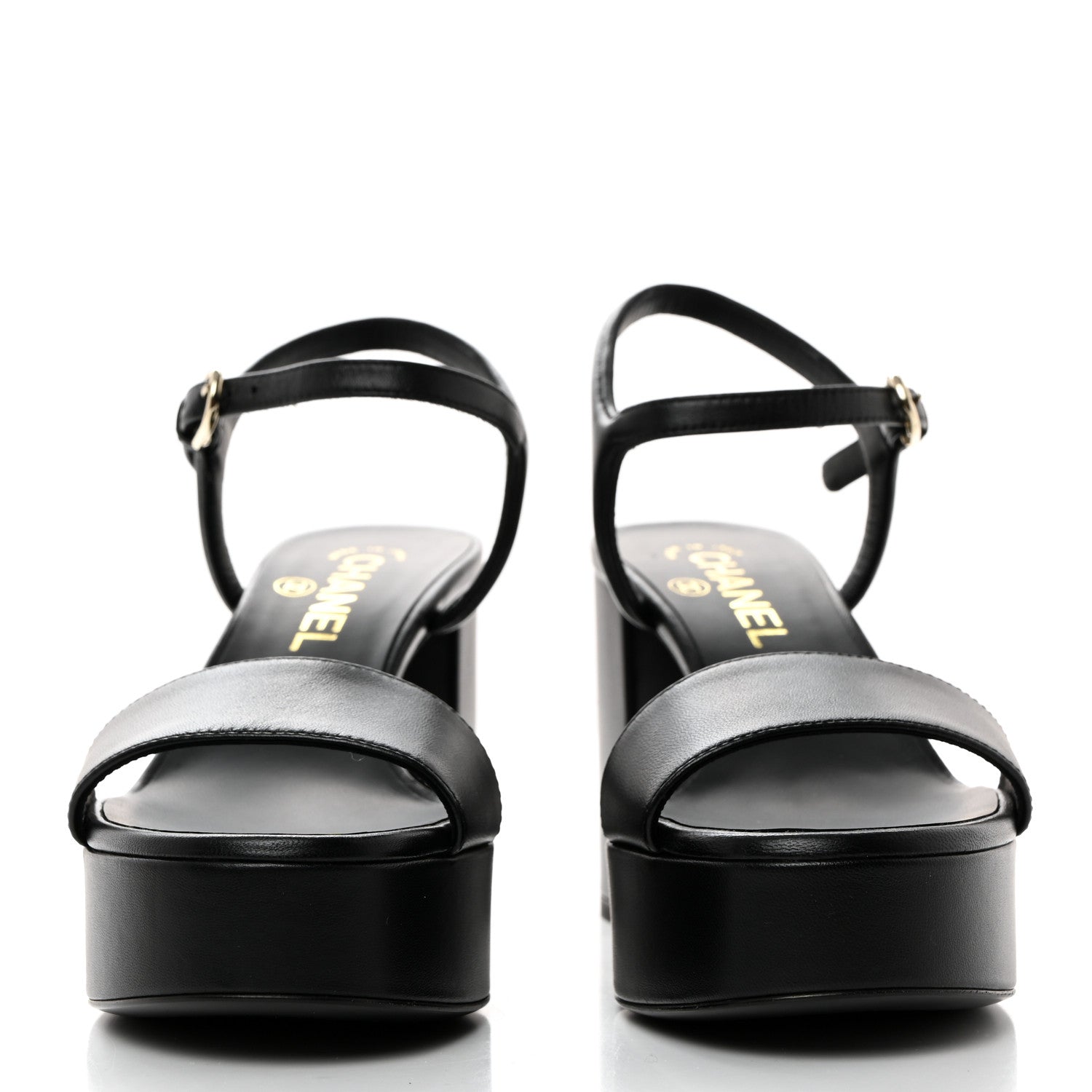 Chanel Lambskin Logo Platform Sandals 38 Black 2 of 11
