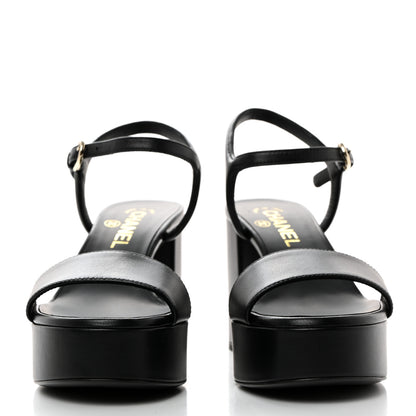 Chanel Lambskin Logo Platform Sandals 38 Black 2 of 11
