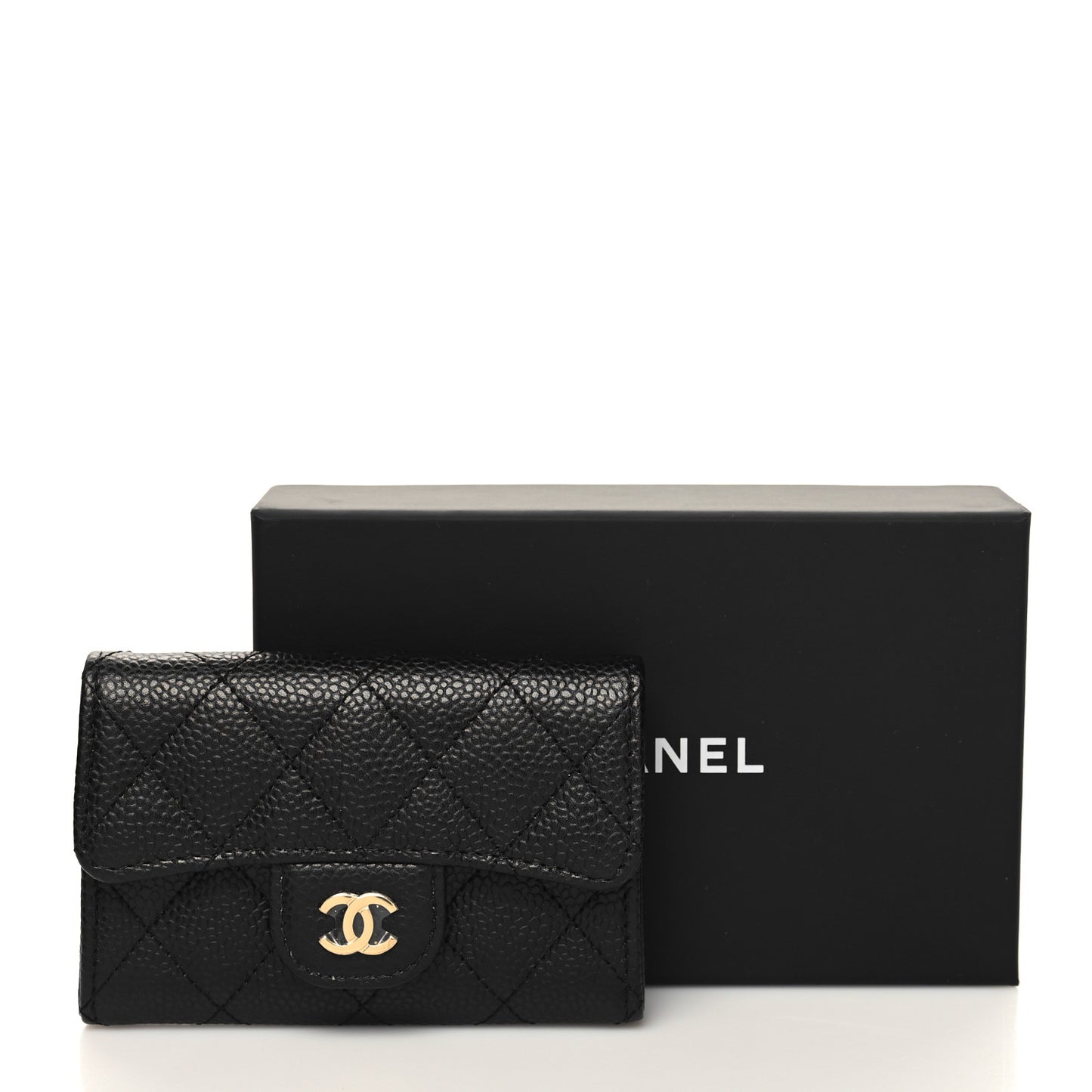 Caviar Quilted Flap Card Holder Wallet Black