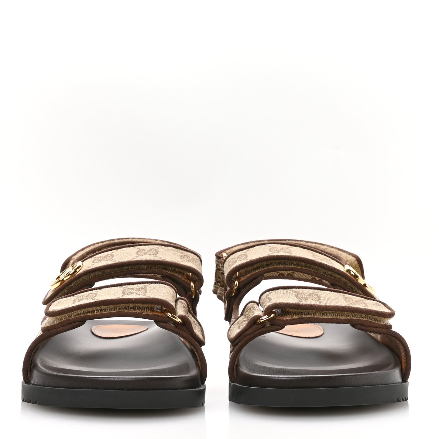 GG Monogram Lavaredo Eco Fabric Womens Slide Sandals With Straps 39 Beige Ebony Light Brown