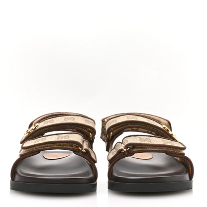 Gucci GG Monogram Lavaredo Eco Fabric Womens Slide Sandals With Straps 39 Beige Ebony Light Brown 3 of 9