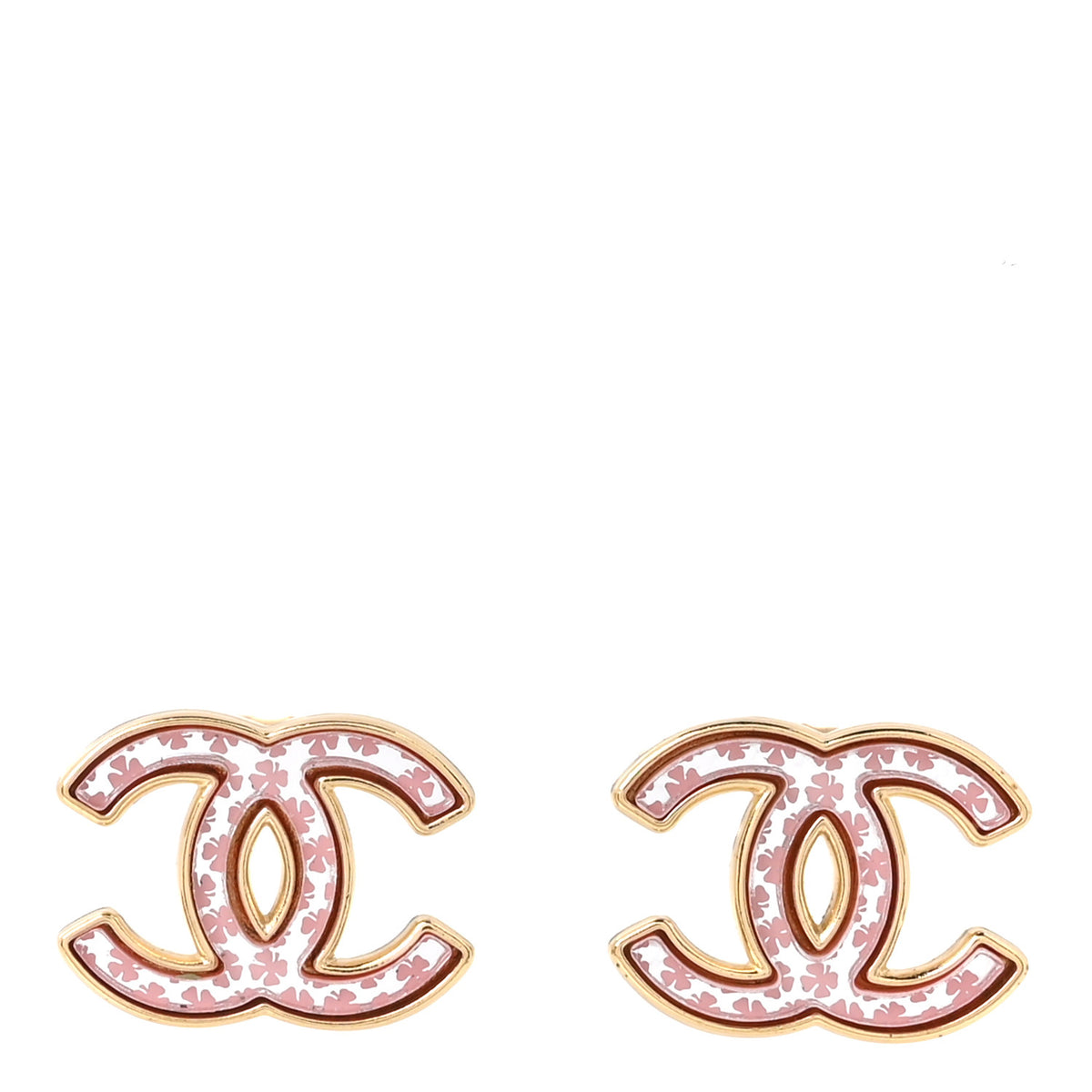 Chanel Metal Mirror CC Clover Earrings Gold Pink 1 of 5