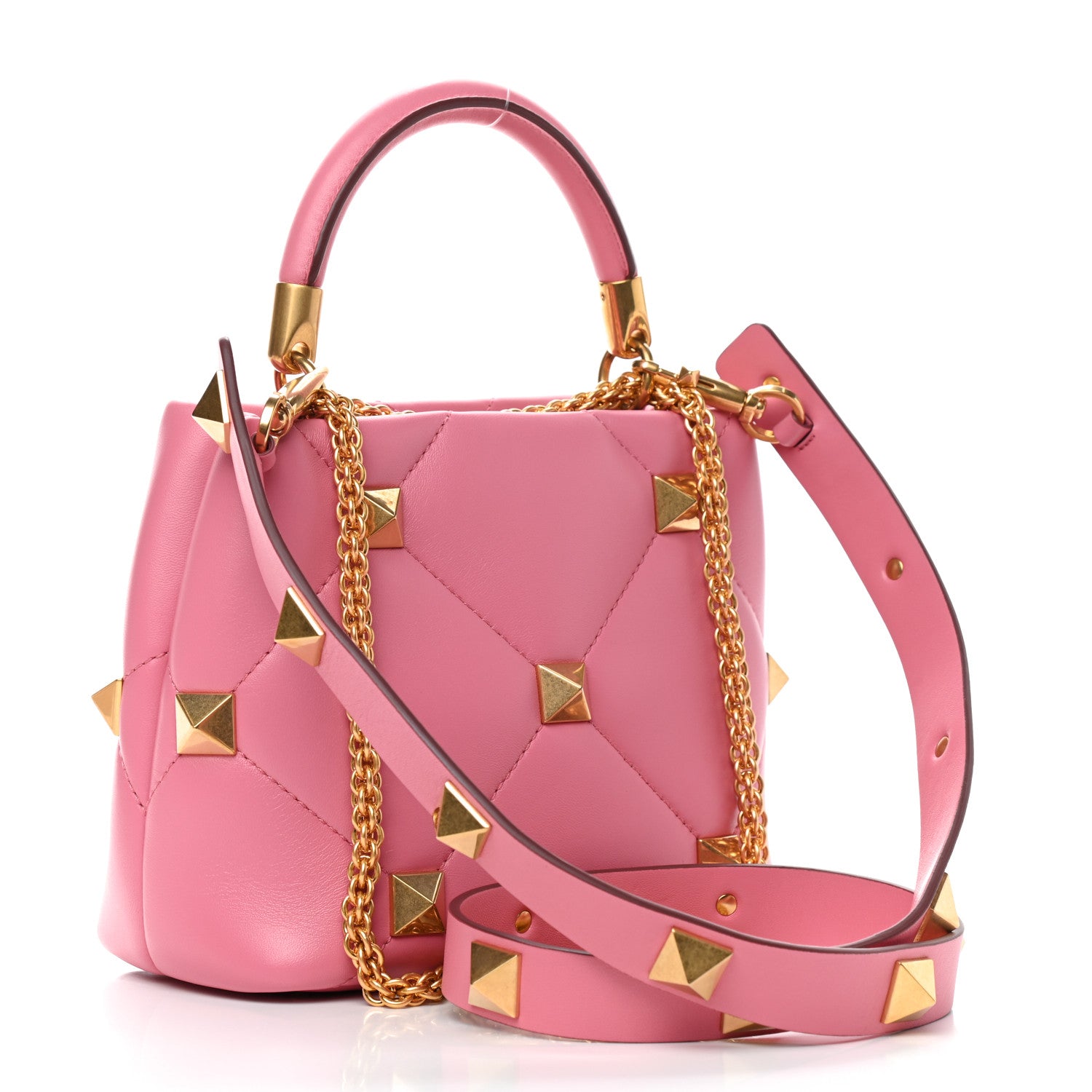 Valentino Garavani Nappa Small Roman Stud The Handle Bag Flamingo Pink 3 of 8