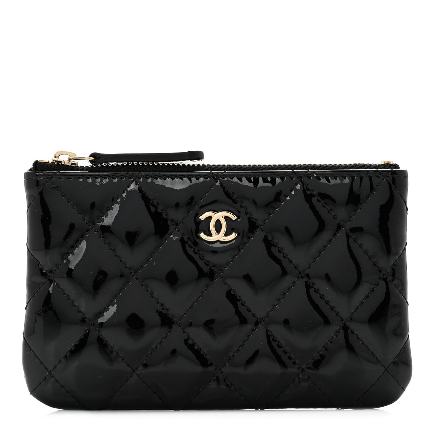 Patent Quilted Small Cosmetic Case Black